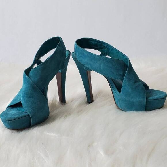 Diane Von Furstenberg Suede Criss Cross Platform Heels - 6 - Picture 5 of 13